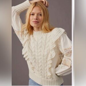 NWT by Anthropologie ivory cable knit sweater - size small